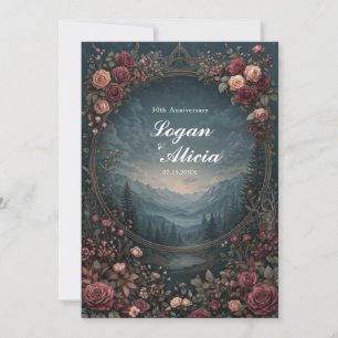 Scenic Alpine Landscape Mauve Floral Oval Wedding Invitation