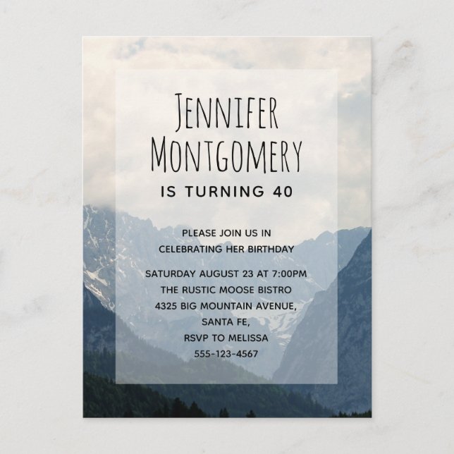 Scenic Alpine Mountains Nature Photo Birthday Invitation Postcard (Front)