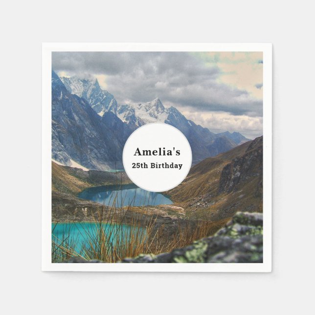 Scenic Alpine Mountains Photo Birthday Napkin (Front)