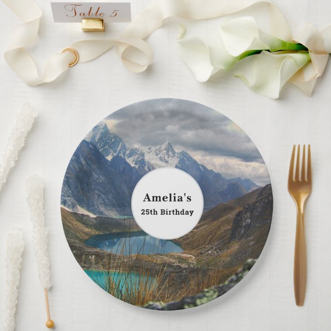 Scenic Alpine Mountains Photo Birthday Paper Plate (Wedding)