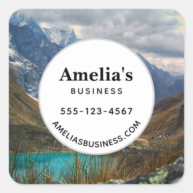 Scenic Alpine Mountains Photo Business Square Sticker (Front)