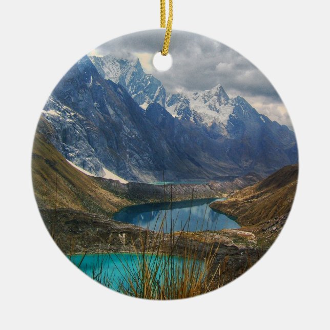 Scenic Alpine Mountains Photo Ceramic Tree Decoration (Front)