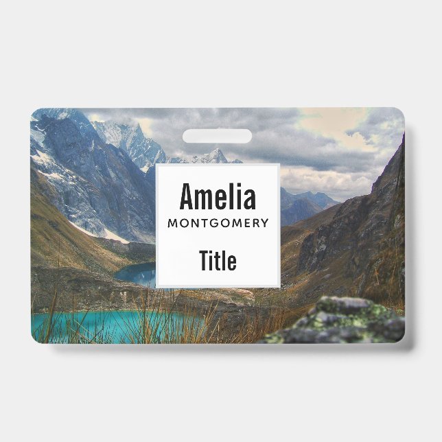 Scenic Alpine Mountains Photo ID Badge (Front)