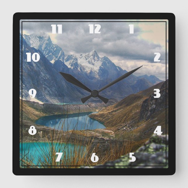 Scenic Alpine Mountains Photo Square Wall Clock (Front)