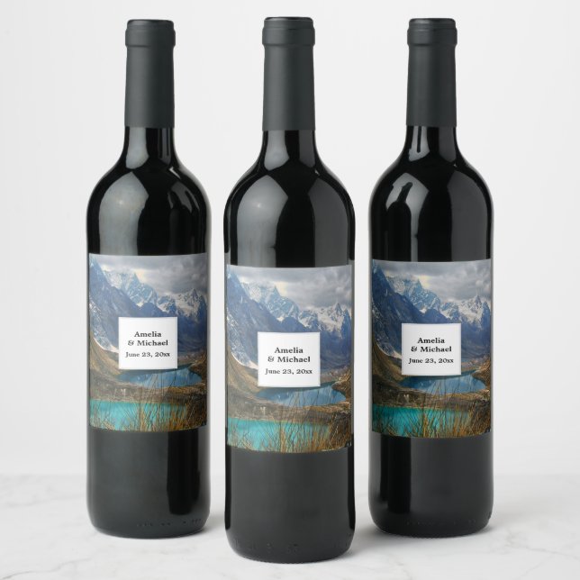 Scenic Alpine Mountains Photo Wedding Wine Label (Bottles)
