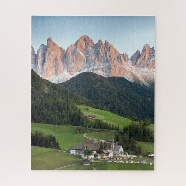 Scenic Alpine Village Dolomite Mountains Travel Jigsaw Puzzle (Vertical)