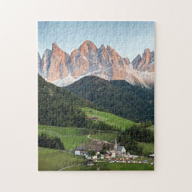 Scenic Alpine Village Dolomite Mountains Travel Jigsaw Puzzle (Vertical)