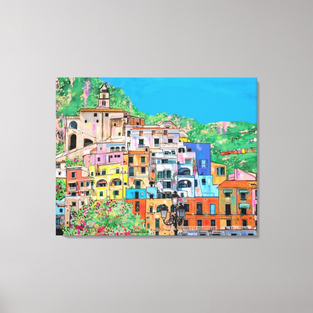 Scenic Amalfi Coast Italy Mediterranean Cliffside Canvas Print (Front)