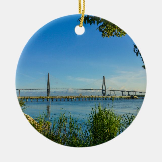 Scenic Arthur Ravenel Bridge Ceramic Tree Decoration (Front)