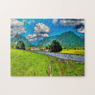 Scenic Artist Painted Landscape Mountains Puzzle
