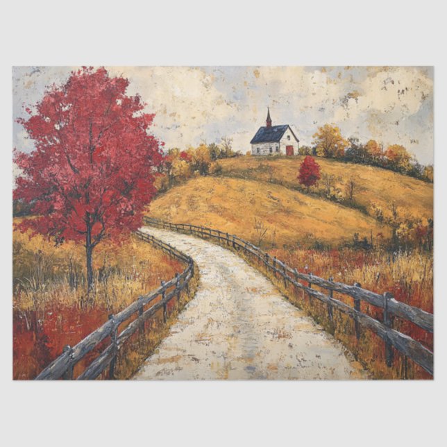 Scenic Autumn Landscape Rustic Decoupage Tissue Paper (Front)