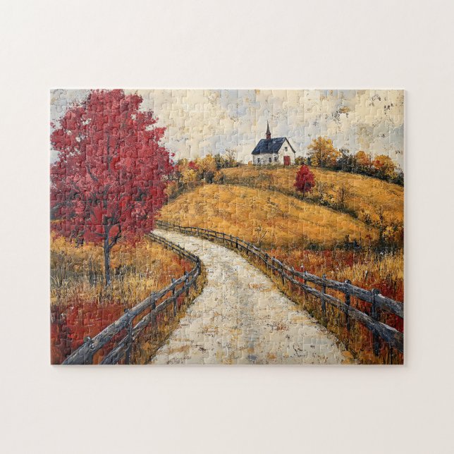 Scenic Autumn Landscape Rustic Jigsaw Puzzle (Horizontal)