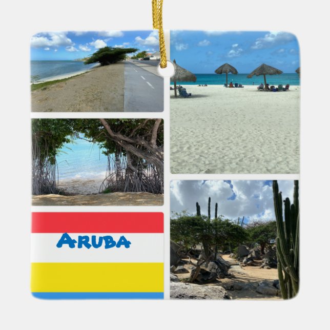 Scenic Beach and Desert Aruba Ceramic Ornament (Front)