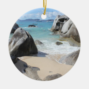 Scenic Beach at The Baths on Virgin Gorda, BVI Ceramic Tree Decoration