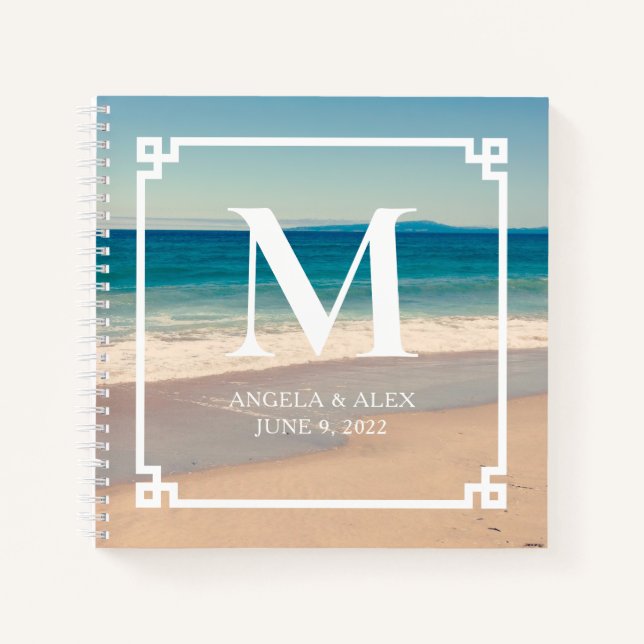 Scenic Beach Photo Wedding Monogram Guest Notebook (Front)