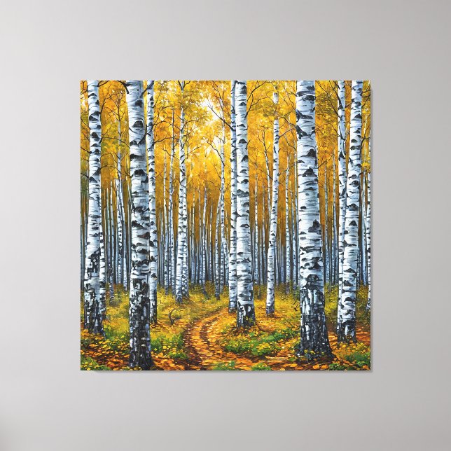 Scenic Birch Tree Forest in Autumn Canvas Print (Front)