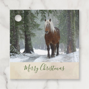 Scenic Brown Horse in a Winter Forest Christmas Favour Tags