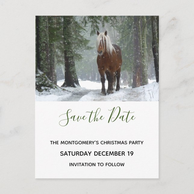 Scenic Brown Horse Photo Christmas Save the Date Invitation Postcard (Front)