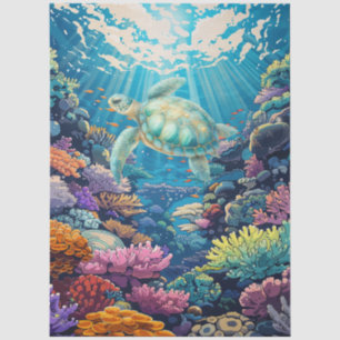 Scenic Coral Reef & Sea Turtle Decoupage  Tissue Paper