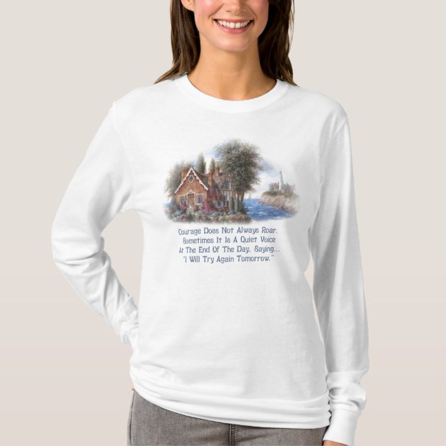 Scenic Cottage and Lighthouse T-Shirt (Front)