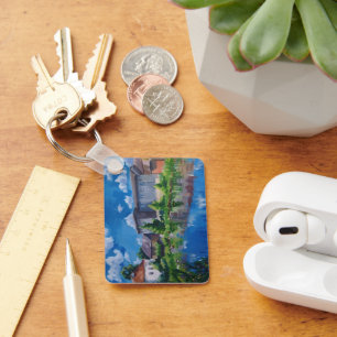 Scenic Countryside Lake Painting Keychain
