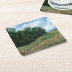 Scenic Countryside Path – Vintage Landscape Design Square Paper Coaster
