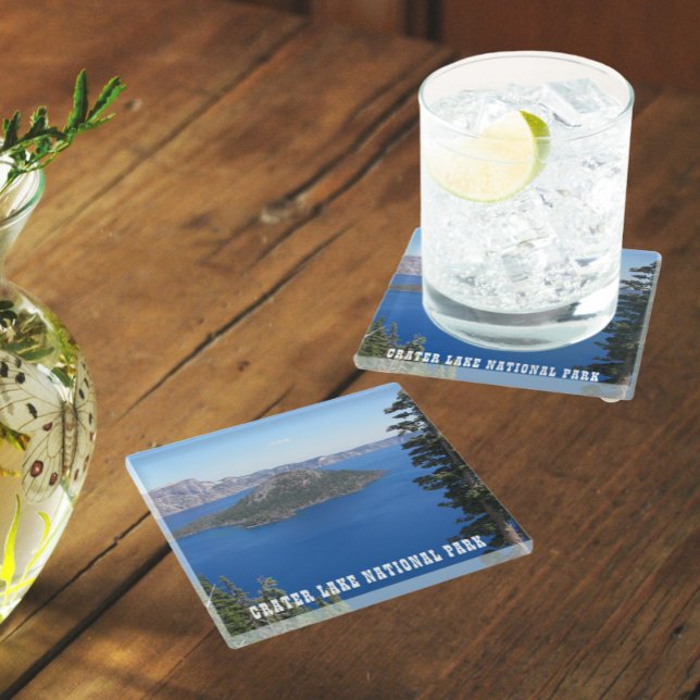 Scenic Crater Lake National Park Glass Coaster (In Situ)