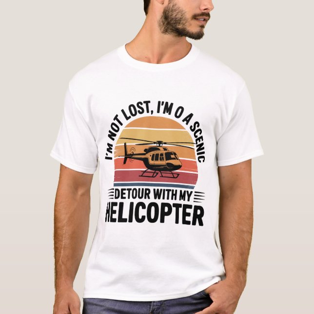 Scenic Detour Helicopter Retro Sunset Design T-Shirt (Front)