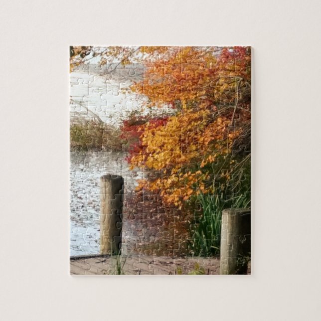 Scenic Fall Foliage at the Lake on Long Island NY Jigsaw Puzzle (Vertical)