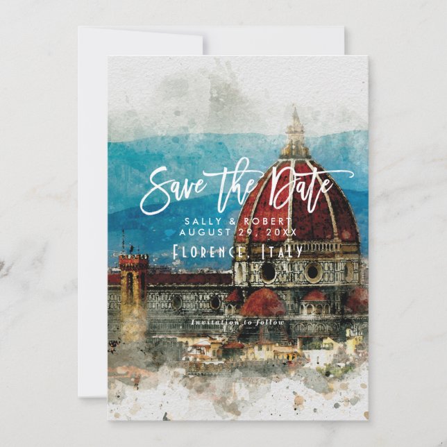 scenic Florence Italy wedding save the date card (Front)