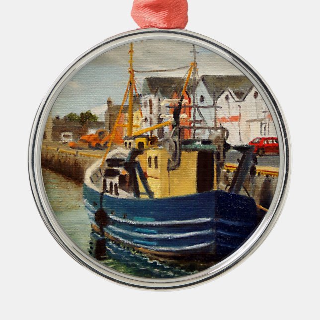 Scenic Galway City Ireland Fishing Boat Metal Tree Decoration (Front)