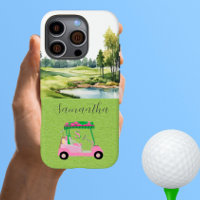 Scenic Golf Course Pink Golf Cart