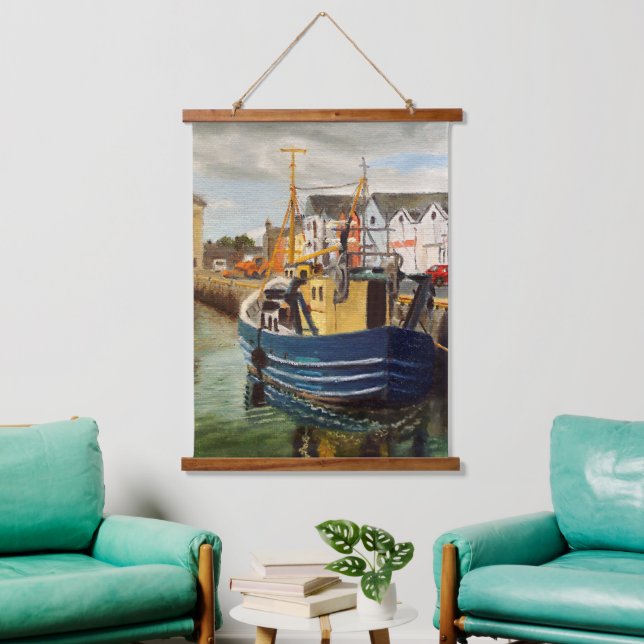 Scenic Green Island Commercial Fishing Boat Hanging Tapestry (Living Room)