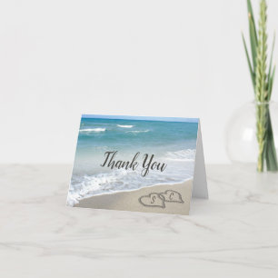 Scenic Hearts in the Sand Beach Wedding Thank You Card