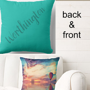 Scenic Hot Air Balloon Sunrise Name Throw Pillow