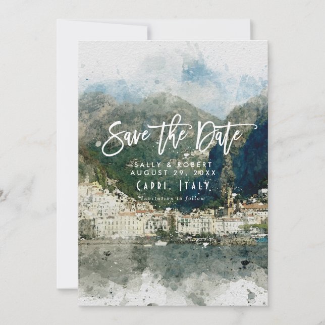 scenic Italy Amalfi wedding save the date card (Front)