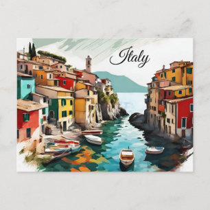 Scenic Italy Mediterranean Coast Flag Colours Postcard