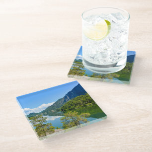 Scenic Lake and Blue Sky Glass Coaster