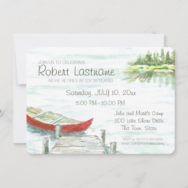 Scenic Lake and Canoe Retirement Party Invitation (Front)