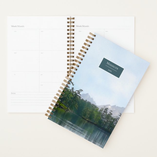 Scenic lake in the mountains personalised journal planner (Display)