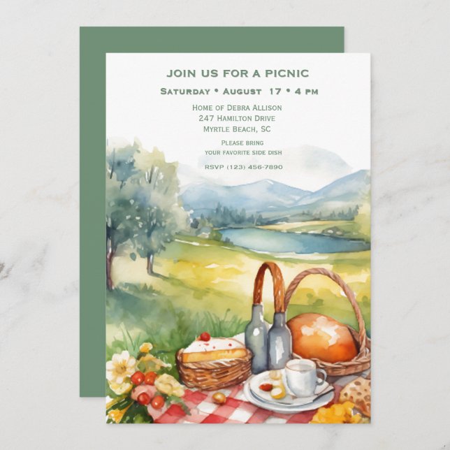 Scenic Lakeside Picnic  Invitation (Front/Back)