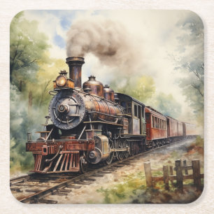 Scenic Landscape a Victorian Train Square Paper Coaster