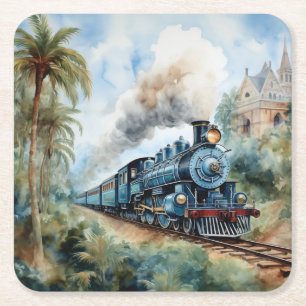 Scenic Landscape a Victorian Train Square Paper Coaster