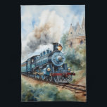 Scenic Landscape a Victorian Train Tea Towel<br><div class="desc">A lovely mountain landscape with a Victorian train and a castle in background</div>