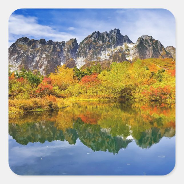 Scenic Landscape Forest and Mountains Square Sticker (Front)