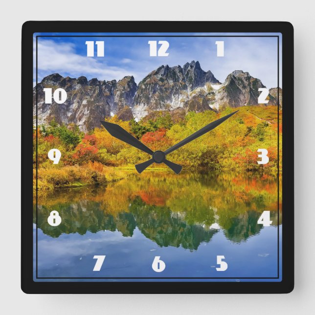 Scenic Landscape Forest and Mountains Square Wall Clock (Front)