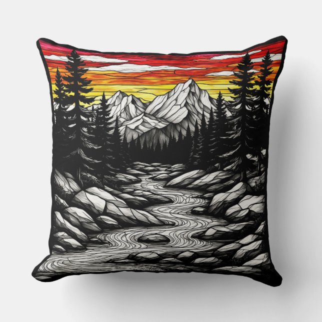 Scenic Landscape with Flowing River Cushion (Front)