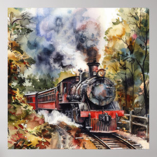 Scenic Landscape with Train Poster