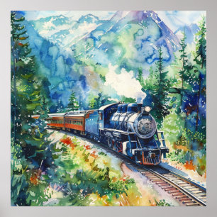 Scenic Landscape with Train Poster