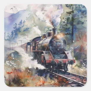 Scenic Landscape with Train Square Sticker